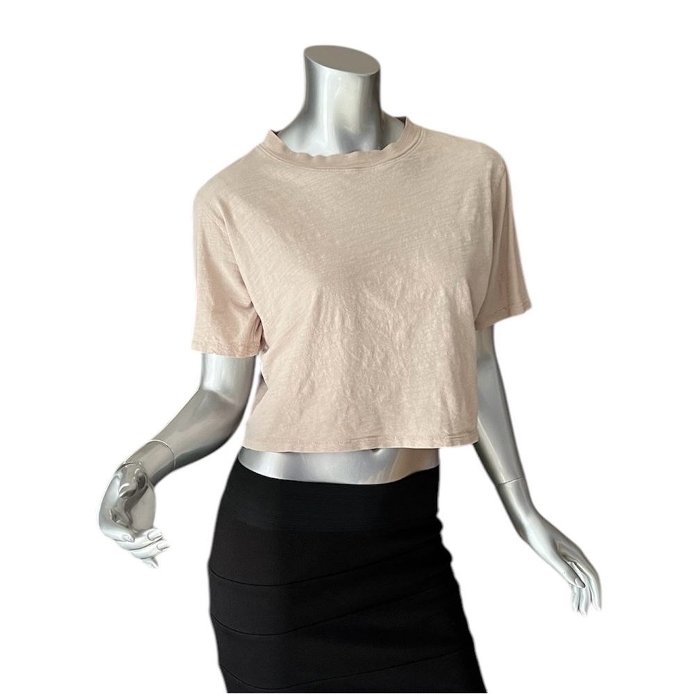 The Drop Women's Small Sydney Short-Sleeve Cropped Crew Neck T-Shirt Beige $55